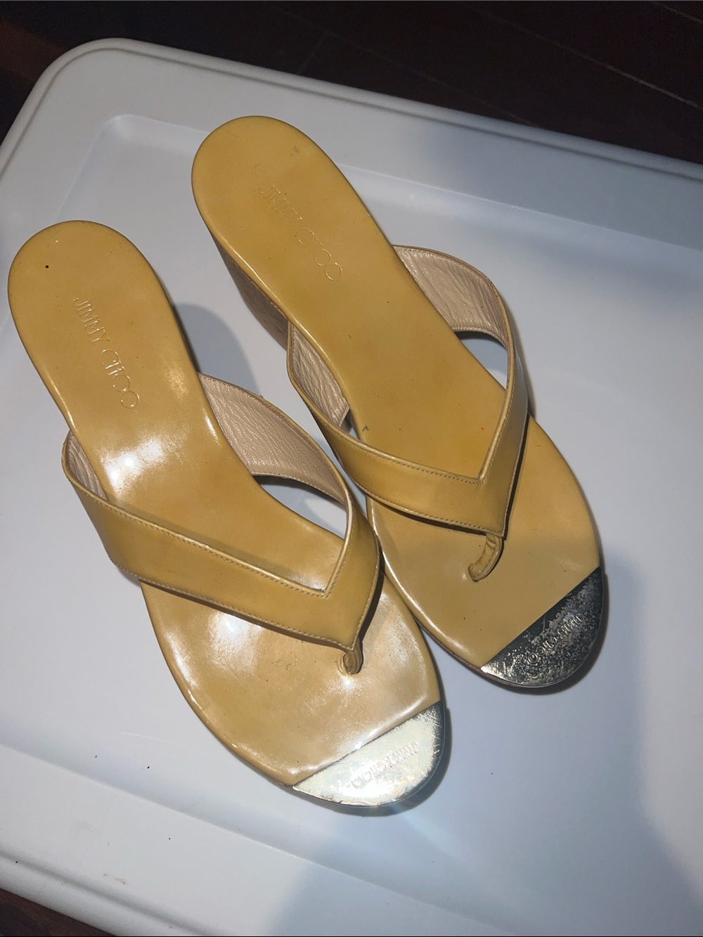 Jimmy Choo Panna cork Thong Mules with Metallic Toe